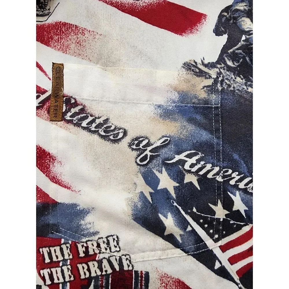 Clear water Button Front Mens XXL Shirt Short‎ Sleeve Patriotic Military Print - Picture 7 of 9